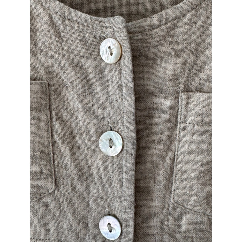 Vintage Midi Dress Size 5/6 Tan Linen Blend Button Front Tie Back Cottagecore - Picture 8 of 13